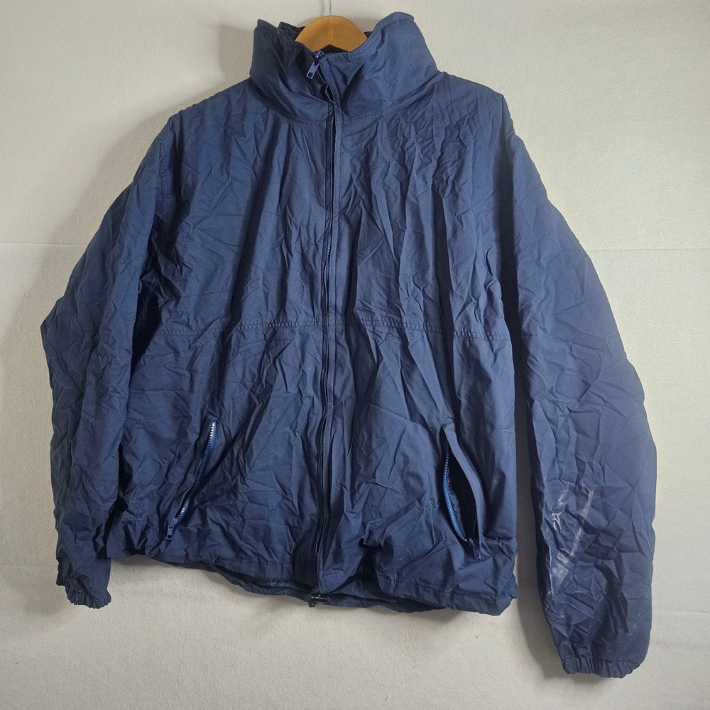 Sportif USA Jacket Navy Blue XL Vintage Waterproof Windbreaker Stowaway Hood